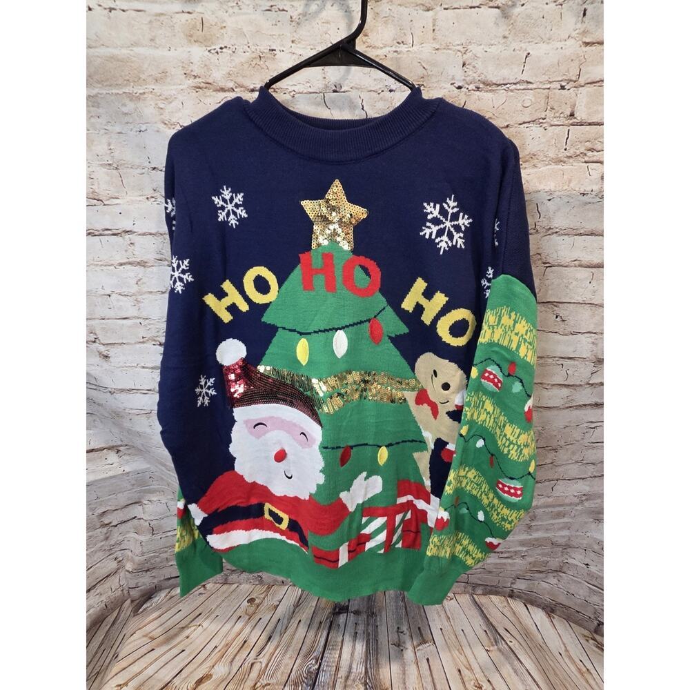 Tres Chic Ugly Christmas Sweater Santa Ornamrnts Ho Unisex Size Medium